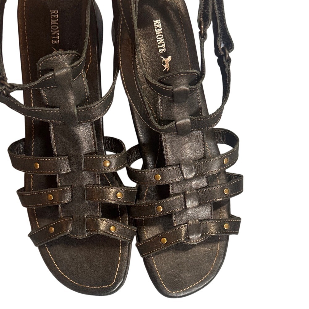 Remonte Dorndorf Black Leather Gladiator‎ Wedge Sandals EU 38 Womens 7.5